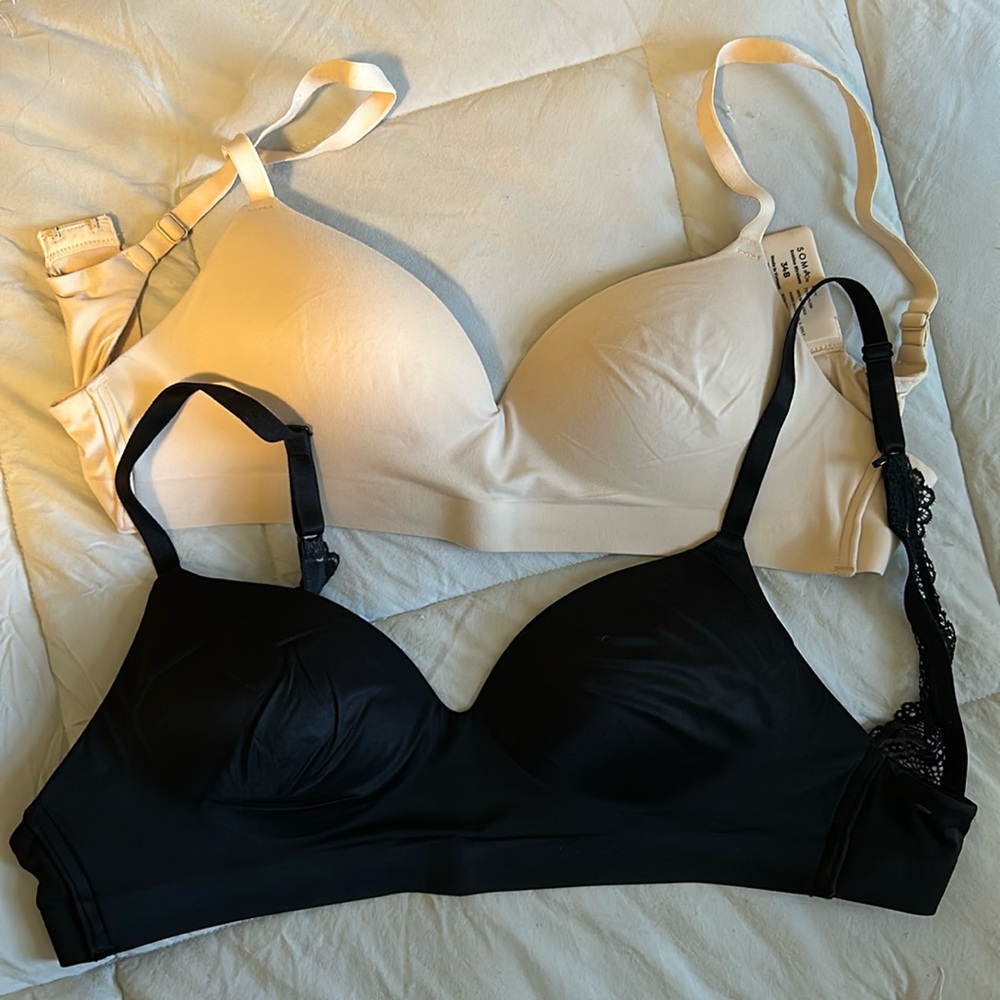 Soma Enbliss Wireless 34B nude beige and black bras